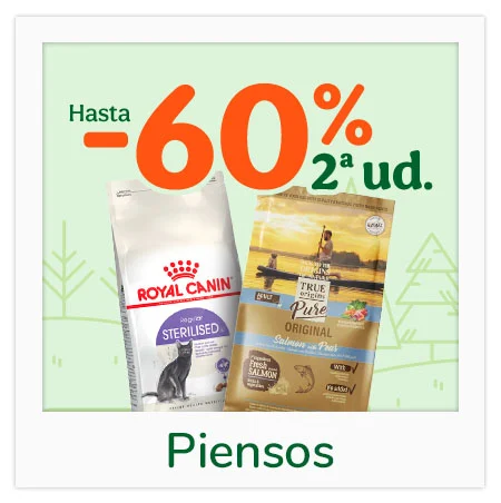 Pienso mixto: Hasta un 60% de descuento en la segunda unidad de pienso mixto.