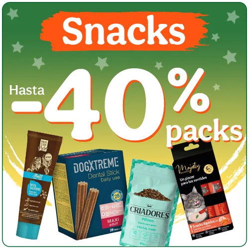 Hasta 40% dto en snacks para tu peludo.