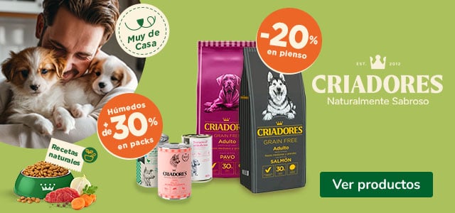 Criadores Grain Free: 20% dto en pienso y +30% dto en packs de comida húmeda para perros.
