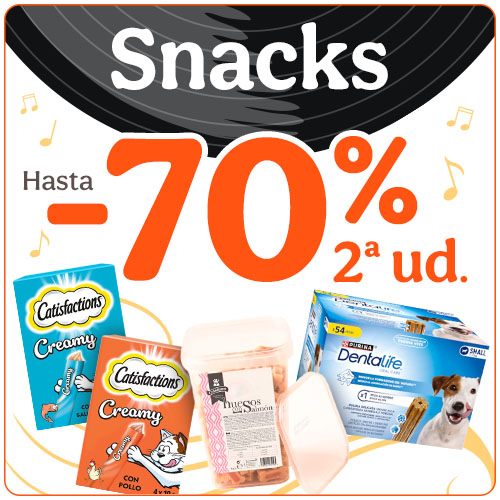 Hasta 70% dto en la 2ª unidad de snacks para perros y gatos.