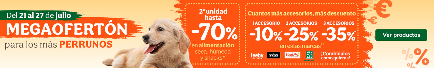 Semana del perro: Hasta 70% en la 2ª ud pienso y hasta 35% dto en accesorios.