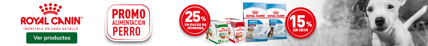 Royal Canin: 15% de descuento en pienso y 25% de descuento en pack de 12 de comida húmeda para perros.