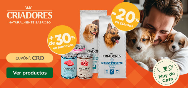 Criadores: Hasta 20% dto en pienso y +30% dto en packs de 12 húmedos para perro.