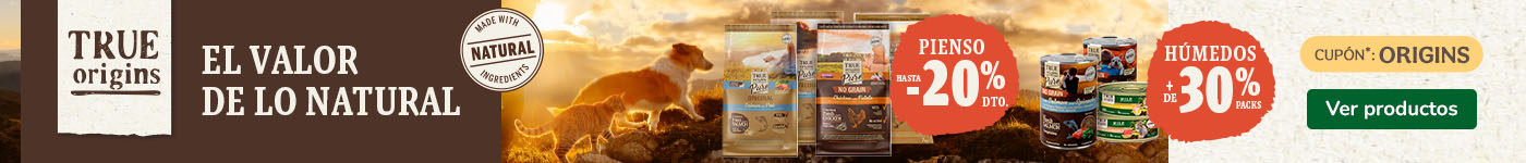 True Origins: Hasta 20% dto en piensos y +30% dto en packs húmedos para tu peludo.