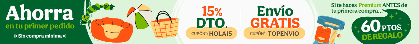 -15% dto en tu primer pedido y envío GRATIS con los cupones HOLA15 y TOPENVIO