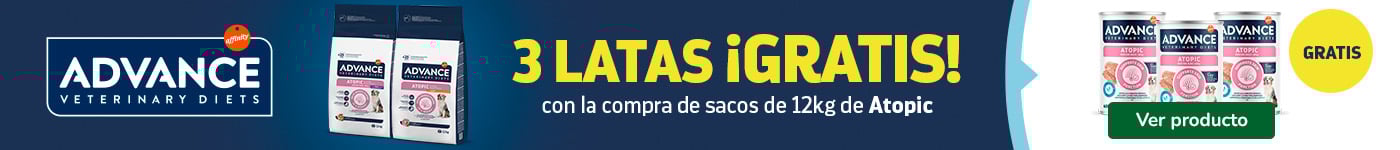 Hasta 3 latas de húmedo gratis por la compra de pienso Advance Atopic para perro.