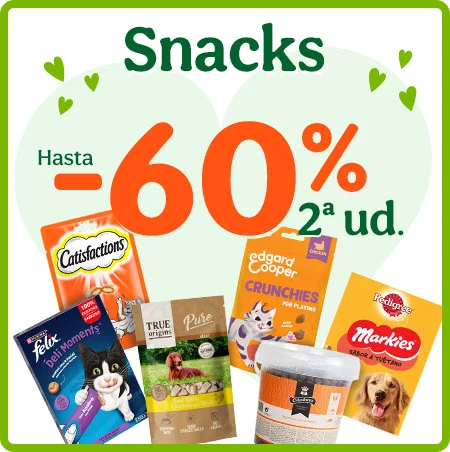 Hasta 60% dto en la 2ª unidad de snacks para tu peludo.
