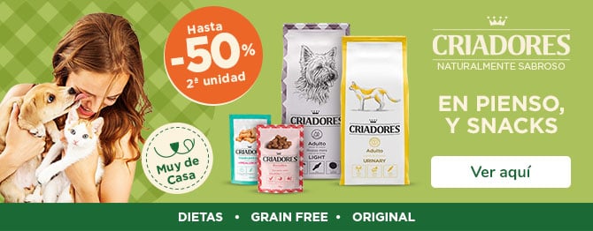 Criadores: 50% en la 2.ª unidad de pienso y snacks para perro y gato.