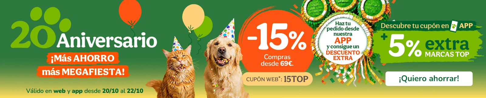 15% compras superiores a 69&euro; y &iexcl;5% EXTRA descargando nuestra APP📱!