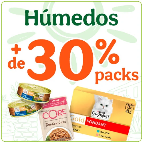 +30% dto en packs de comida húmeda para gatos.