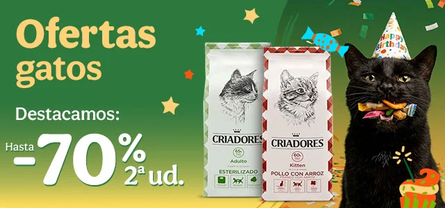 Criadores: Hasta 70% dto en la 2ª unidad de pienso para gatos.