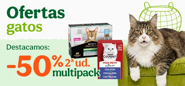 50% dto en la 2ª unidad de multipacks de comida húmeda para tu peludo.