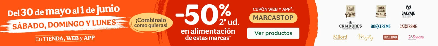 ¡FLASH! 50% dto en la 2ª unidad de alimentación para tu peludo.