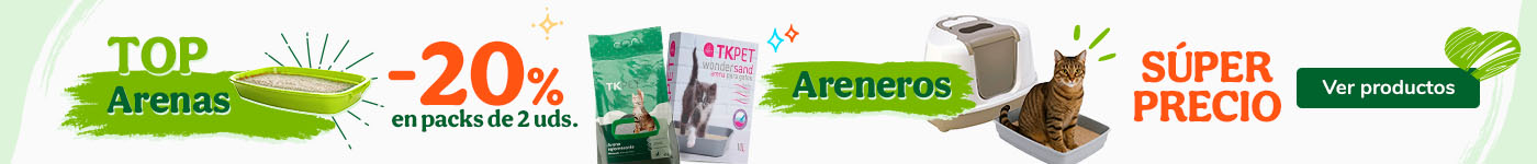 20% dto en packs de 2 arenas y bandejas sanitarias con superprecios.