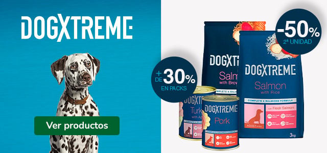 Dogxtreme: 50% dto en la 2ª unidad de pienso y +30% dto en packs de comida húmeda para perros.