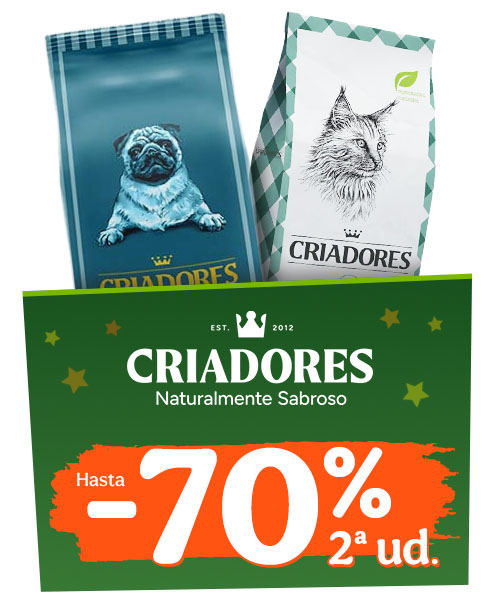 Criadores: Hasta 70% dto en la 2ª unidad de pienso, comida húmeda y snacks para tu peludo.