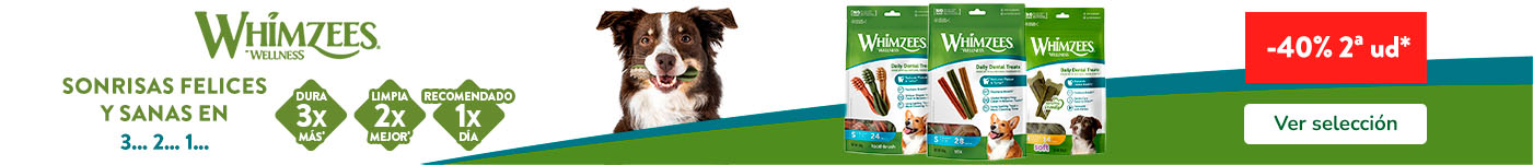 Whimzees: 40% dto en la 2ª unidad de snacks para perros.