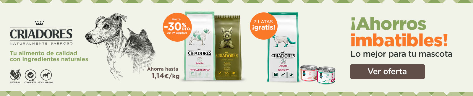 Criadores grain free + dietas hasta - 30% 2ªud y dietas gato 2,5kg + 3 latas ¡gratis!