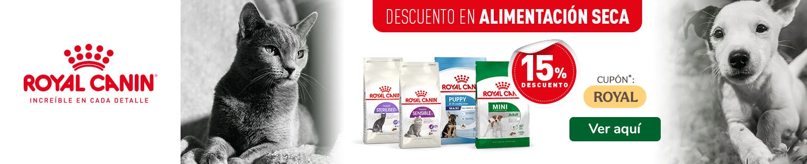 Royal Canin: 15% de descuento en pienso mixto para perros y gatos.