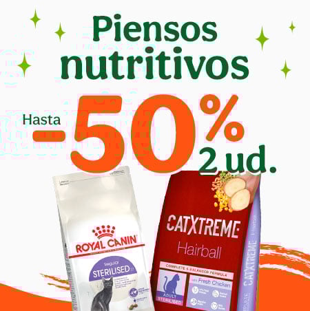 Hasta 50% dto en la 2ª ud de pienso para tu gato.