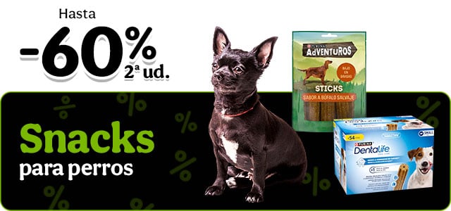 Hasta 60% dto en la 2ª unidad de snacks para perro