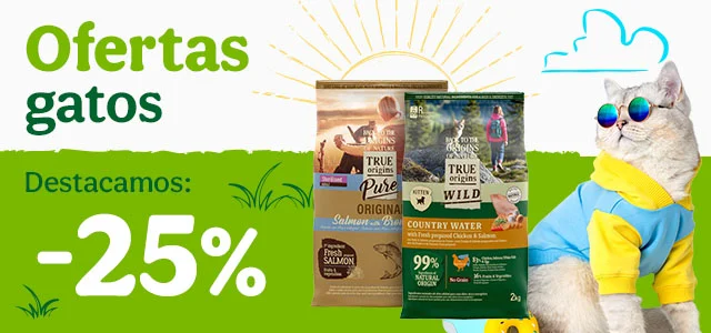 True Origins: 25% dto en pienso y +30% dto en packs de comida húmeda para gatos.