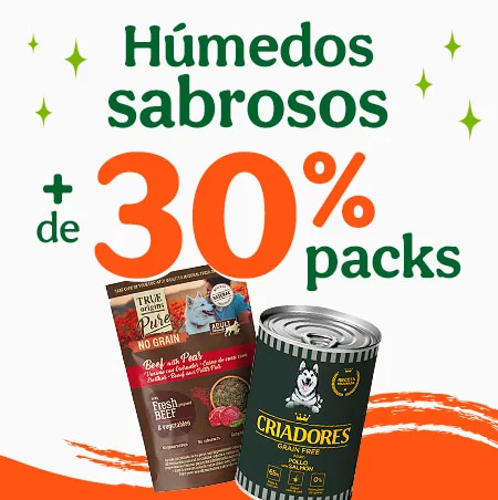 +30% dto en packs de comida húmeda para perros.