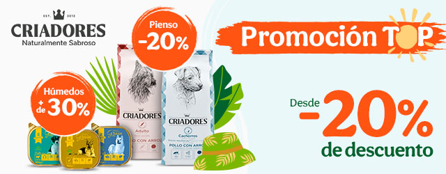 Criadores: 20% dto en pienso y +30% dto en packs de comida húmeda para perros.