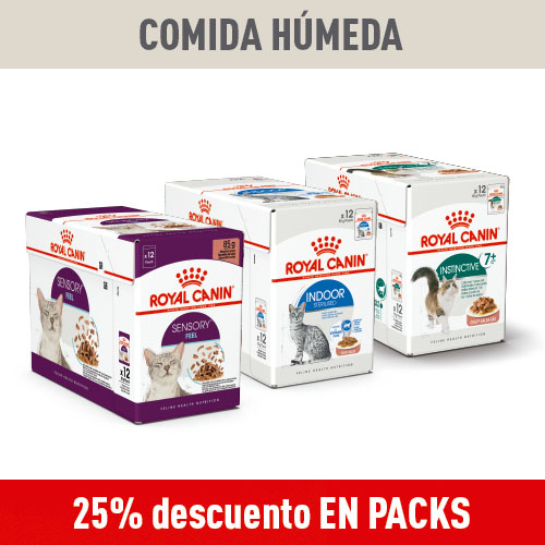 25% dto en packs de comida húmeda para gatos.