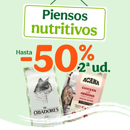 Pienso para gatos: Hasta 50% de descuento en la segunda unidad de pienso para gatos.