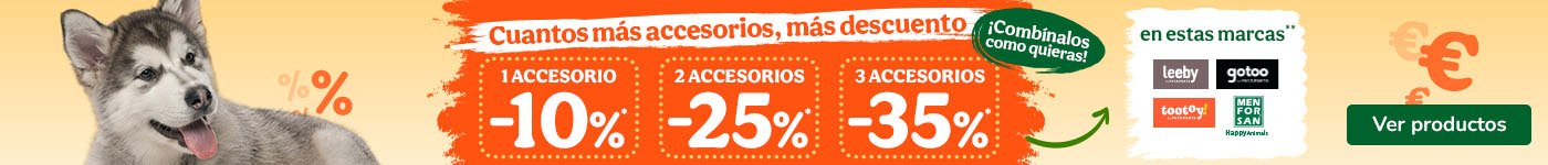 Hasta 35% de descuento en accesorios para perros.