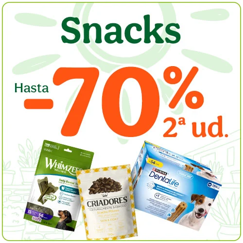 Hasta 70% dto en la 2ª ud de snacks para perros.