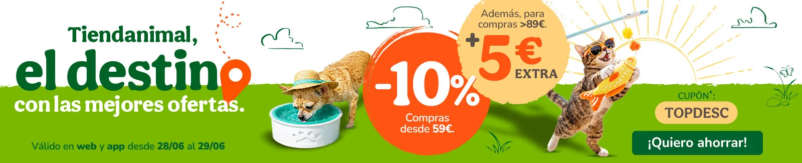 10% de dto. en alimentaci&oacute;n, accesorios y productos de higiene y 5&euro; extra Cup&oacute;n: MASAHORRO
