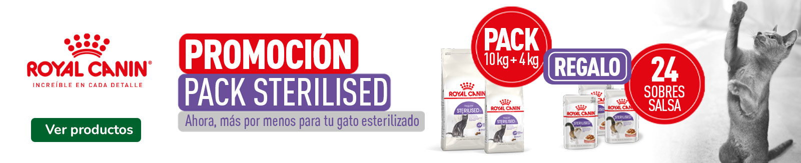 Royal canin: Pienso esterilizado para gato con promoción pack pienso 10 + 4 kg gratis y regalo 24 sobres de comida húmeda