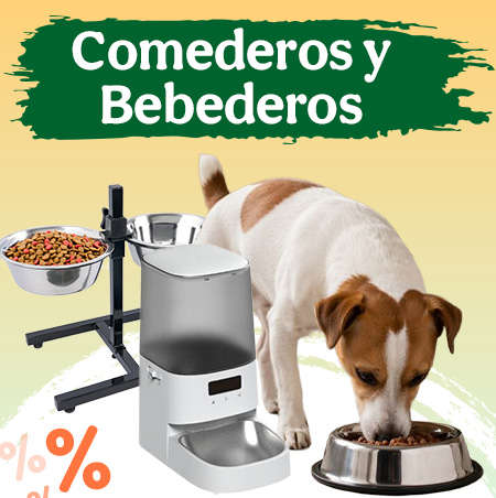 Comederos y bebederos para perros.