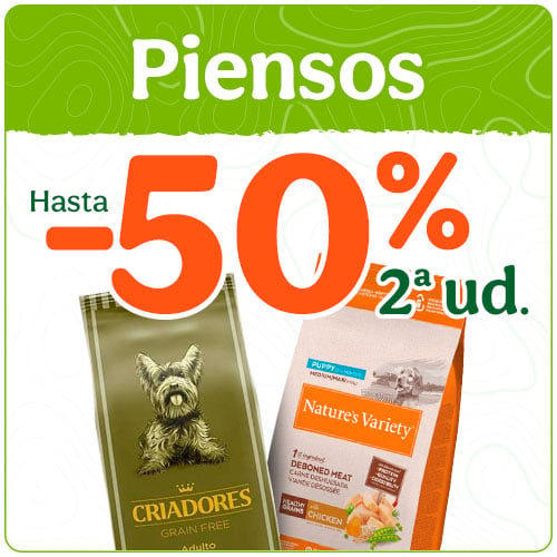 Hasta 50% dto en la 2ª ud de pienso para perro.