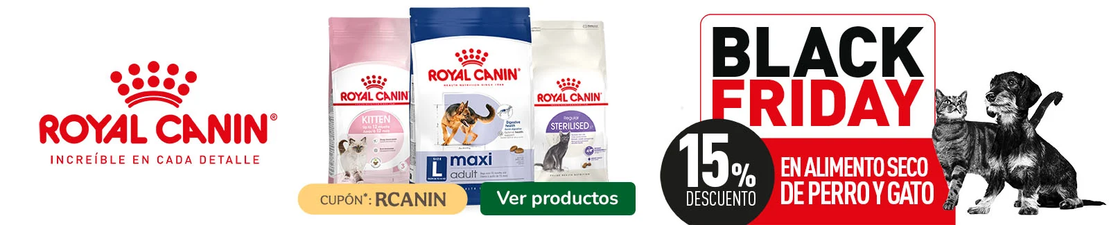 Royal Canin: 15% dto en pienso para perro y gato.