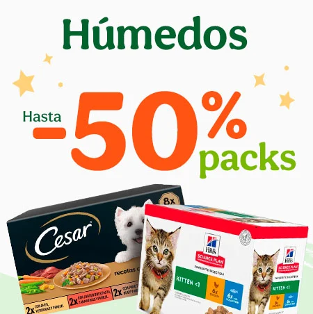 Hasta -50% de dto en selección de comida húmeda para perro y gato