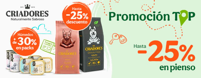 Criadores: Hasta 25% dto en pienso y +30% dto en packs de comida húmeda para tu peludo.