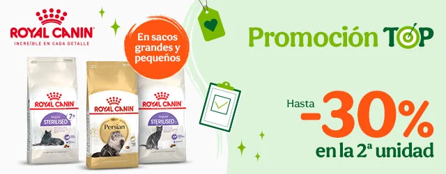 Royal Canin: 15% dto en sacos grandes y 30% dto en la 2ª unidad de sacos pequeños de pienso para gatos.