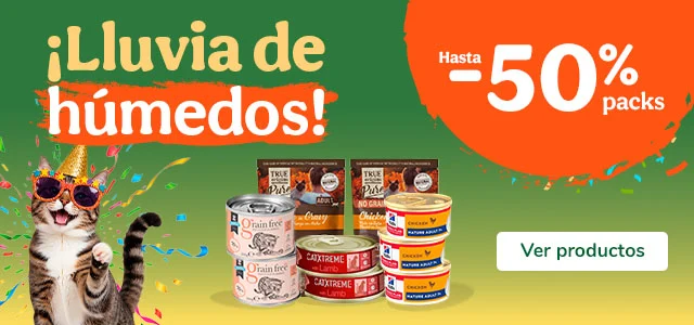 Hasta 50% dto en packs de comida húmeda para gatos.