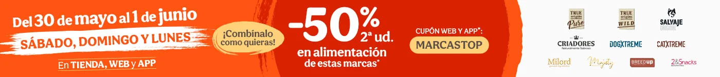 ¡FLASH! 50% dto en la 2ª unidad de alimentación para tu peludo.
