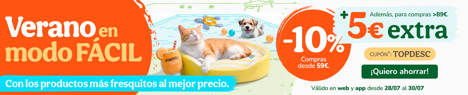 10% de dto. en alimentaci&oacute;n, accesorios y productos de higiene y 5&euro; extra Cup&oacute;n: TOPDESC
