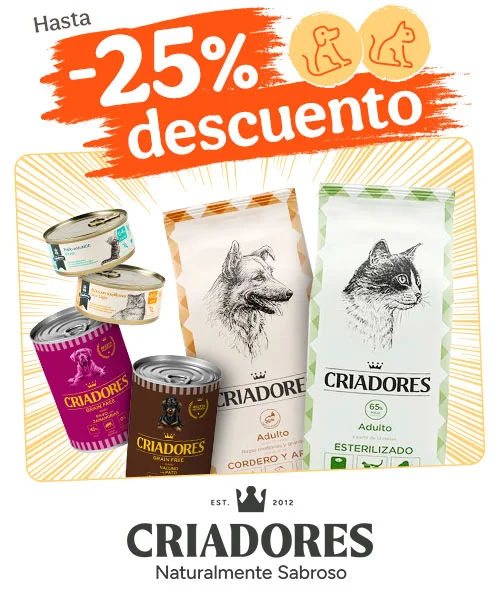 Criadores: Hasta 25% dto en pienso y +30% dto en packs de comida húmeda para tu peludo.