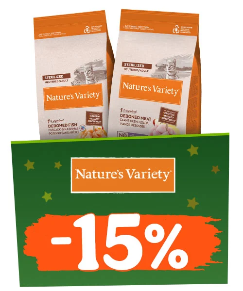 Nature's Variety: 15% dto en pienso para gatos.