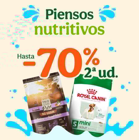 Pienso mixto: Hasta 70% de descuento en la segunda unidad de pienso mixto.
