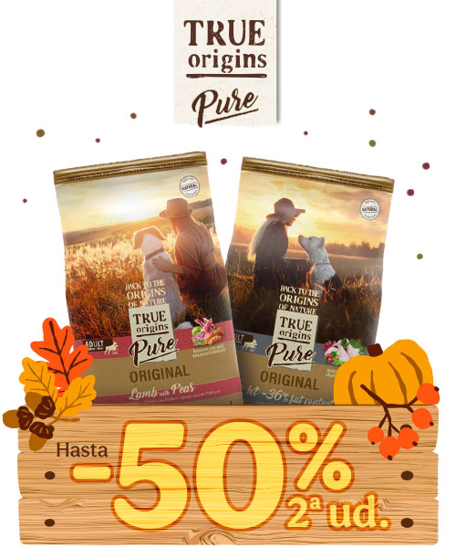 True Origins Pure: 20% dto en sacos grandes y 50% dto en la 2ª unidad de sacos pequeños de pienso para perros.
