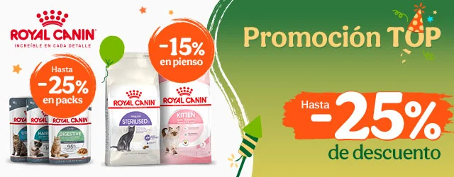 Royal Canin: 15% dto en pienso y hasta 25% dto en packs de comida húmeda para gatos.