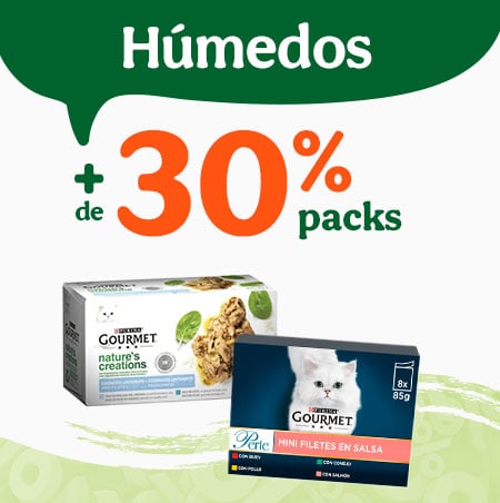 +30% dto en packs de comida húmeda para gatos.