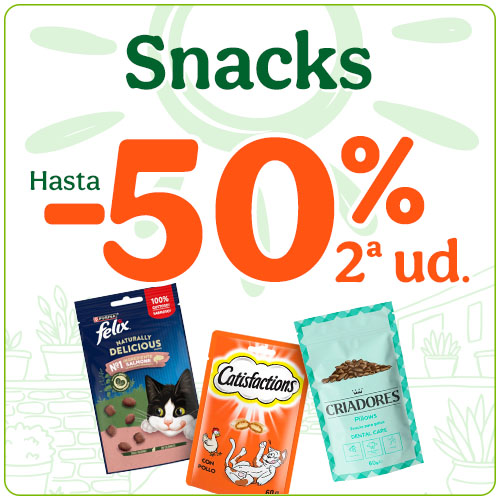 Hasta 50% dto en la 2ª ud snacks para gatos.
